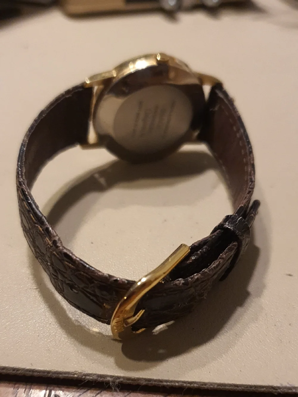 10/$20 Vtg Hatch & Kirk Inc Promo Goldtone/White Leather Men's Watch